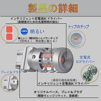 Amazon | Eseastar P27/7W 3157 T25 LEDダブル レッド 爆光